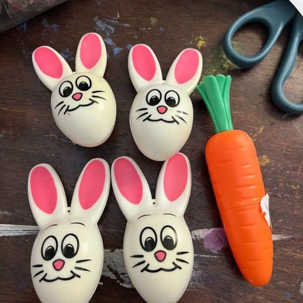 Vintage Sun Hill Easter Bunny and Carrot Plastic Containers Eggs